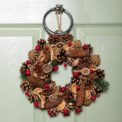 Samuel Alexander 30Cm Winter Spice Hanging Christmas Wreath With Pine Cones Red Berries & Dried Fruit - image 1