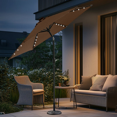 Sundaze Coffee 2.5M Round Garden Parasol Umbrella Outdoor Patio Solar Led Lights Crank Tilt With Base - image 1