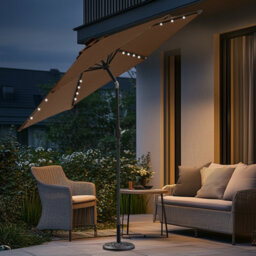 Sundaze Coffee 2.5M  Round Garden Parasol Umbrella Outdoor Patio Solar Led Lights Crank Tilt With Base - thumbnail 1