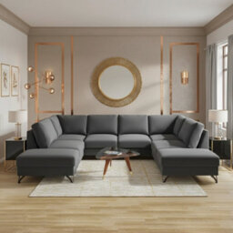 Flavio U Symmetrical Modular Corner Sofa With Dolphin Bed Function Storage Modern Design Graphite - thumbnail 1