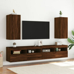 Berkfield Durable Tv Wall Cabinet With Led Lights Brown Oak 30.5X35X70 Cm - thumbnail 6