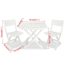 Berkfield 3 Piece Folding Bistro Set Plastic White - thumbnail 9