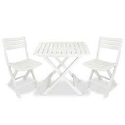 Berkfield 3 Piece Folding Bistro Set Plastic White - thumbnail 1