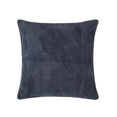 Homescapes Navy Real Leather Suede Cushion With Feather Filling - image 1
