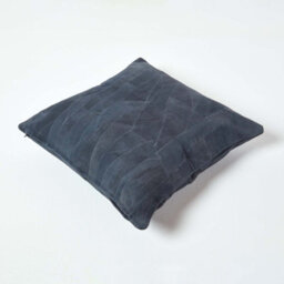 Homescapes Navy Real Leather Suede Cushion With Feather Filling - thumbnail 3