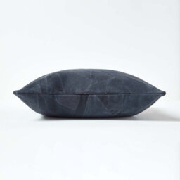 Homescapes Navy Real Leather Suede Cushion With Feather Filling - thumbnail 2