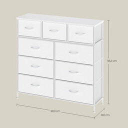 Ledrem 9-Drawer Chest, Fabric Baskets, Anti-Tip, White, 30X98.8Cm - thumbnail 4