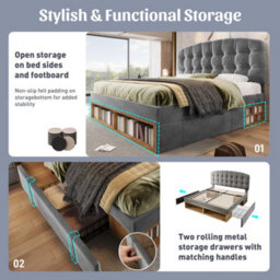 Double Velvet Storage Bed With Drawers & Adjustable Headboard - thumbnail 4