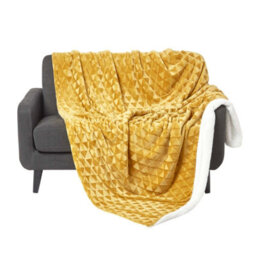 Homescapes Mustard Yellow Geometric Triangle Velvet Throw, 130 X 160 Cm