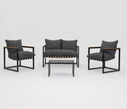 Impact Furniture Garden Lounge Set Grey Cushions Black Metal Frame Small Patio Furniture Chairs Sofa Table 4 Seater Porto - thumbnail 9