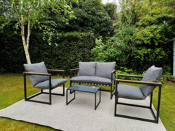 Impact Furniture Garden Lounge Set Grey Cushions Black Metal Frame Small Patio Furniture Chairs Sofa Table 4 Seater Porto - thumbnail 3