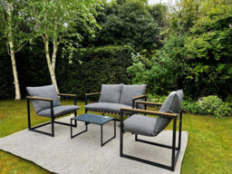Impact Furniture Garden Lounge Set Grey Cushions Black Metal Frame Small Patio Furniture Chairs Sofa Table 4 Seater Porto - thumbnail 2