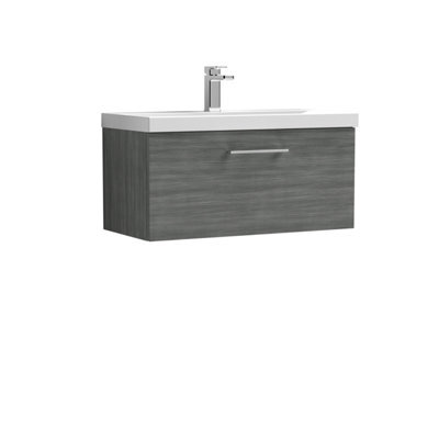 Balterley Bramshall Modern Bathroom Wall Hung 1 Soft Close Drawer Vanity Unit & Mid-Edge Basin, Anthracite, 810mm - image 1