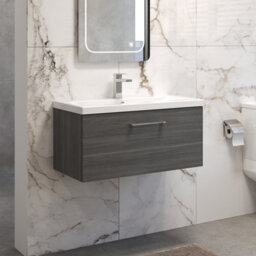 Balterley Bramshall Modern Bathroom Wall Hung 1 Soft Close Drawer Vanity Unit & Mid-Edge Basin, Anthracite, 810mm - thumbnail 4