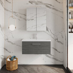 Balterley Bramshall Modern Bathroom Wall Hung 1 Soft Close Drawer Vanity Unit & Mid-Edge Basin, Anthracite, 810mm - thumbnail 2