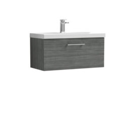 Balterley Bramshall Modern Bathroom Wall Hung 1 Soft Close Drawer Vanity Unit & Mid-Edge Basin, Anthracite, 810mm - thumbnail 1