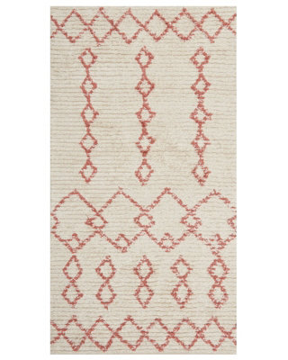 Beliani Cotton Rug 80 X 150 Cm - Beige With Pale Pink Geometric Pattern, Hand-Tufted Flatweave - image 1