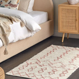 Beliani Cotton Rug 80 X 150 Cm - Beige With Pale Pink Geometric Pattern, Hand-Tufted Flatweave - thumbnail 2