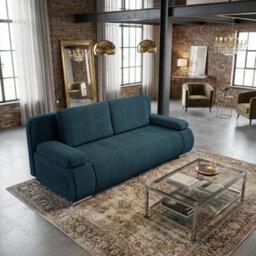 Emma M Corduroy Sofa Bed For Living Room Mdf Frame With Storage Loose Back Cushions 200X92X77 Cm Blue - thumbnail 3