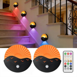 Amorly 2 Pack Round Led Wall Sconce, Usb C Rechargeable Rgb Dimmable Indoor Wall Lamp With Remote Control For Living Room, Kitchen - thumbnail 1