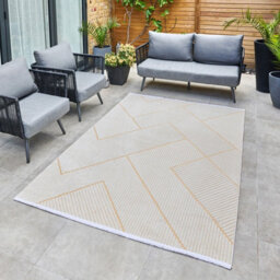 Cream Outdoor Rug, Geometric Striped Stain-Resistant Rug For Patio Decks, 3mm Modern Outdoor Area Rug-190Cm X 290Cm - thumbnail 2
