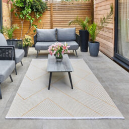 Cream Outdoor Rug, Geometric Striped Stain-Resistant Rug For Patio Decks, 3mm Modern Outdoor Area Rug-190Cm X 290Cm - thumbnail 4