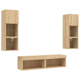 Walplus 6 Piece Tv Wall Units With Led Sonoma Oak Engineered Wood - thumbnail 5