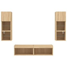 Walplus 6 Piece Tv Wall Units With Led Sonoma Oak Engineered Wood - thumbnail 7