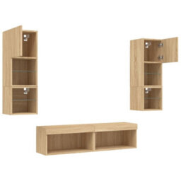 Walplus 6 Piece Tv Wall Units With Led Sonoma Oak Engineered Wood - thumbnail 6
