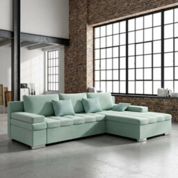 Bangkok Corner Sofa Bed For Living Room With Storage Polyurethane Foam Wave Spring Metal Legs Mint Right - thumbnail 1