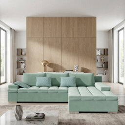 Bangkok Corner Sofa Bed For Living Room With Storage Polyurethane Foam Wave Spring Metal Legs Mint Right - thumbnail 2