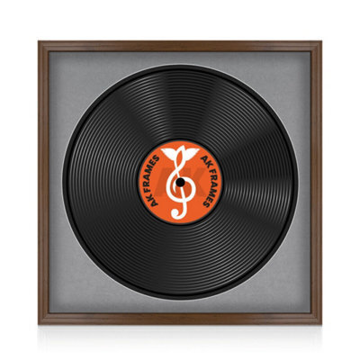 "16X16"" Walnut Classic Vinyl Record Frame With Mid Grey Mount For 12 Inch Lp Disc - Ak Frames" - image 1