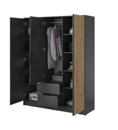 Arte Nelly Contemporary Hinged 3 Door Wardrobe Graphite 2 Drawers 8 Shelves 1 Hanging Rail Lamela Decor (H)2000mm (W)1550mm (D)510mm - thumbnail 3