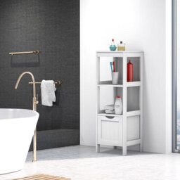 Costway Bathroom Floor Cabinet Multifunctional Side Storage Cabinet-White - thumbnail 6