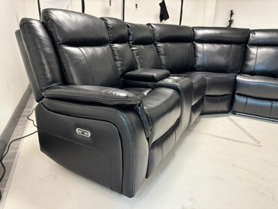 Stratus Interiors Lily Black Electric Recliner Corner Sofa With 2 Consoles & 4 Cup Holders - Air Leather, Family Entertainment Seating - image 1