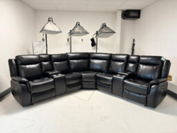 Stratus Interiors Lily Black Electric Recliner Corner Sofa With 2 Consoles & 4 Cup Holders - Air Leather, Family Entertainment Seating - thumbnail 5