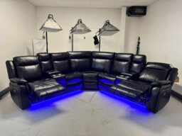 Stratus Interiors Lily Black Electric Recliner Corner Sofa With 2 Consoles & 4 Cup Holders - Air Leather, Family Entertainment Seating - thumbnail 4
