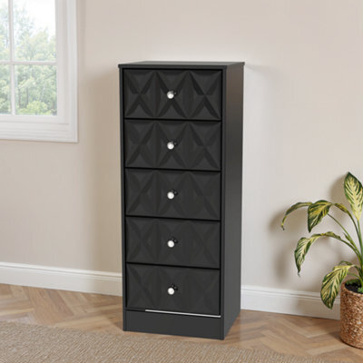 Genoa Ready Assembled Satin Black No Effect 5 Drawer Bedside Chest (H)1120mm (W)450mm (D)395mm - image 1