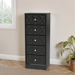 Genoa Ready Assembled Satin Black No Effect 5 Drawer Bedside Chest (H)1120mm (W)450mm (D)395mm