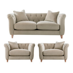 Furnishings For Less UK Elsie Velvet Chesterfield Plush Velvet Putty 2 Seater + 2X Armchair Set - thumbnail 1