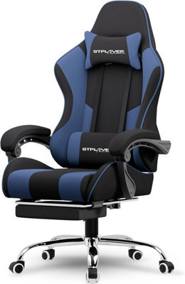 Gtplayer Fabric Gaming Chair With Footrest, Massage Ergonomic Computer Chairs Height Adjustable Heavy Duty Pc Chair, Blue - image 1