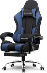 Gtplayer Fabric Gaming Chair With Footrest, Massage Ergonomic Computer Chairs Height Adjustable Heavy Duty Pc Chair, Blue