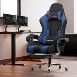 Gtplayer Fabric Gaming Chair With Footrest, Massage Ergonomic Computer Chairs Height Adjustable Heavy Duty Pc Chair, Blue - thumbnail 2