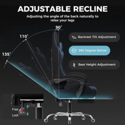 Gtplayer Fabric Gaming Chair With Footrest, Massage Ergonomic Computer Chairs Height Adjustable Heavy Duty Pc Chair, Blue - thumbnail 4
