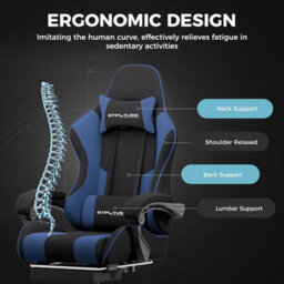 Gtplayer Fabric Gaming Chair With Footrest, Massage Ergonomic Computer Chairs Height Adjustable Heavy Duty Pc Chair, Blue - thumbnail 7