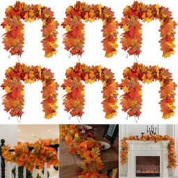 CLEFFNS 6Pcs Simulated Maple Leaf Vine 1.75M Autumn Christmas Wall Decoration Artificial Green Plants Silk Flowers For Thanksgiving Decor - thumbnail 1