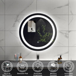 Sline 600mm Round Bathroom Led Mirror Dimmable White Colour Anti-Fog Touch Control Memory Function Type B - thumbnail 2