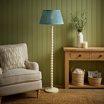 Valuelights Bobbin Leaf Printed Pleated Shade Cream Bobble Floor Lamp - image 1