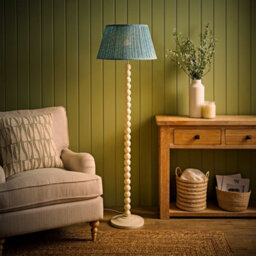 Valuelights Bobbin Leaf Printed Pleated Shade Cream Bobble Floor Lamp - thumbnail 2
