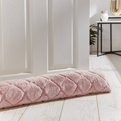 Catherine Lansfield Cosy Diamond Faux Fur Door Draught Excluder Blush Pink - image 1